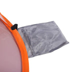 Orange and gray tent wall with stitched trim and attached gray fabric panel