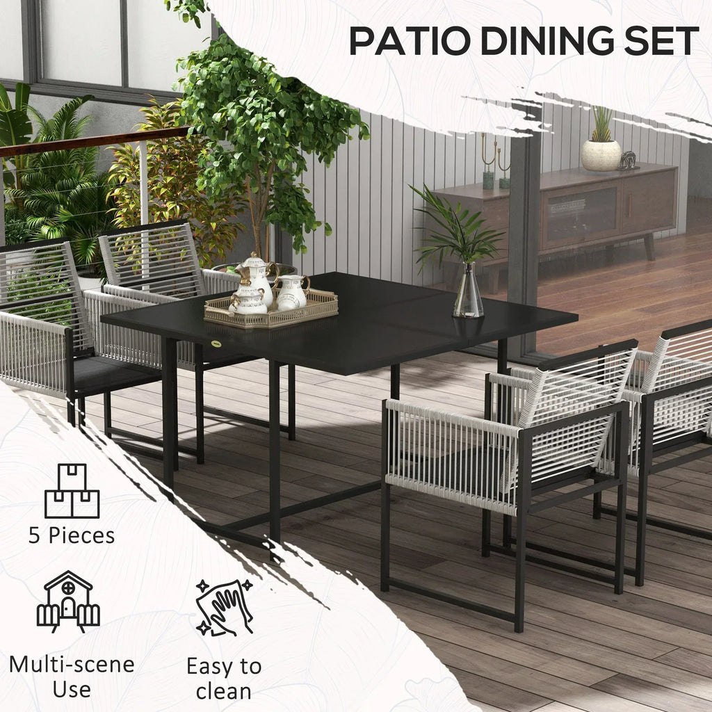 Five-Piece Metal Dining Set, with Folding Back Chairs, Light Grey - Bobobiy