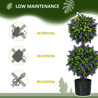 Artificial lavender flower ball tree in a black pot with dense purple blossoms