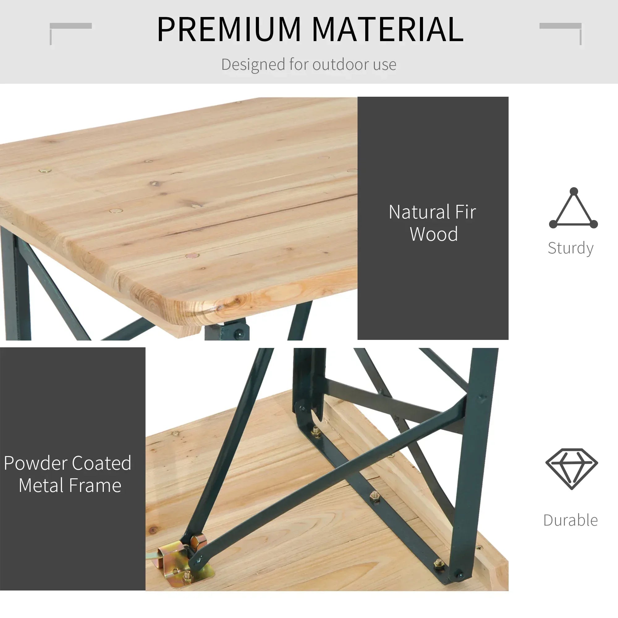 Portable Folding Camping Picnic Trestle Beer Table and 2 Bench Set Wooden Garden Furniture Patio Dining Party BBQ Chairs Stools - Bobobiy