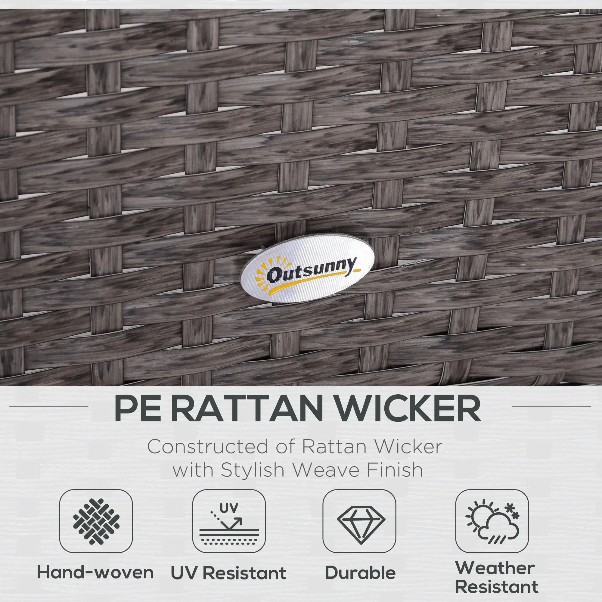 2-Seater Rattan Furniture Set, Steel Frame-Grey - Bobobiy