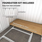 Foundation kit illustration with platform frame and floor boards for metal shed