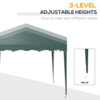 Green pop-up gazebo corner with adjustable-height support leg and canopy roof