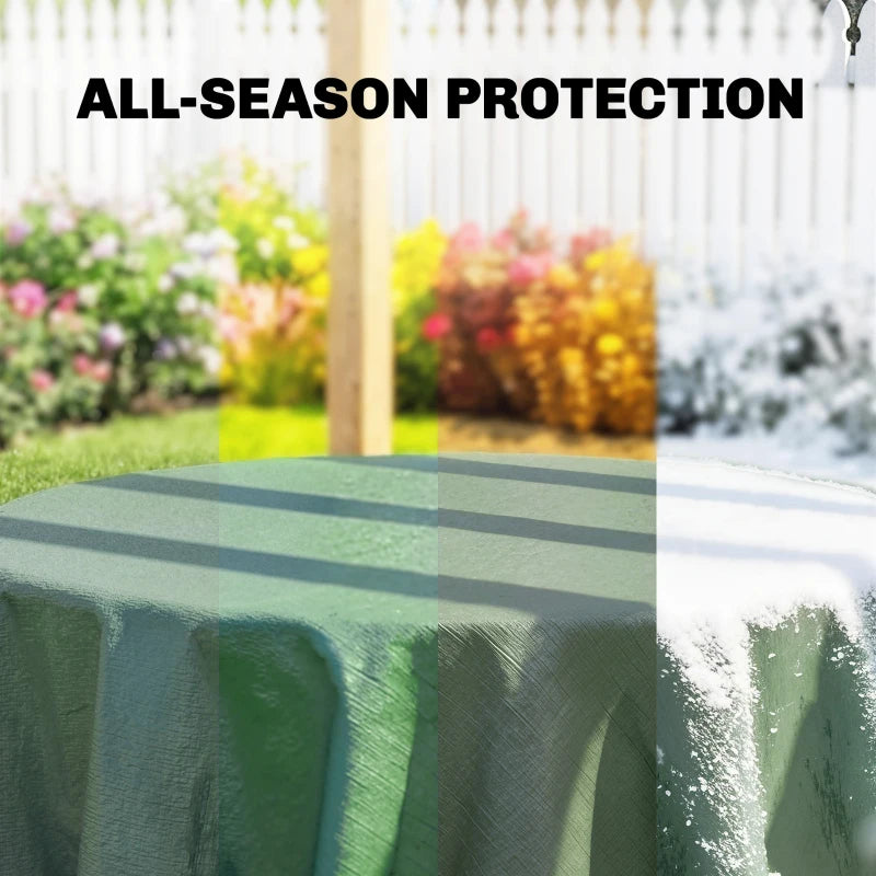 Green waterproof tarpaulin fabric close-up with textured, water-shedding surface