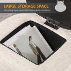 Cream hippo storage ottoman with open lid showing cushioned inner storage