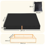 Black square sandbox cover with orange reflective strip, elastic edge, size markings