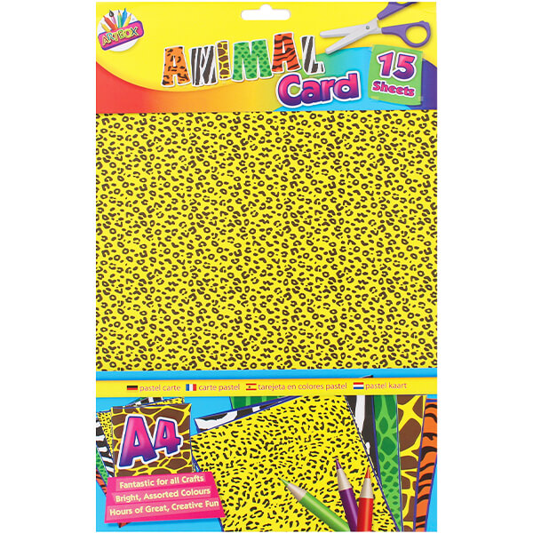 Children's Pack of 15 Fun A4 Animal Print Craft Card Sheets