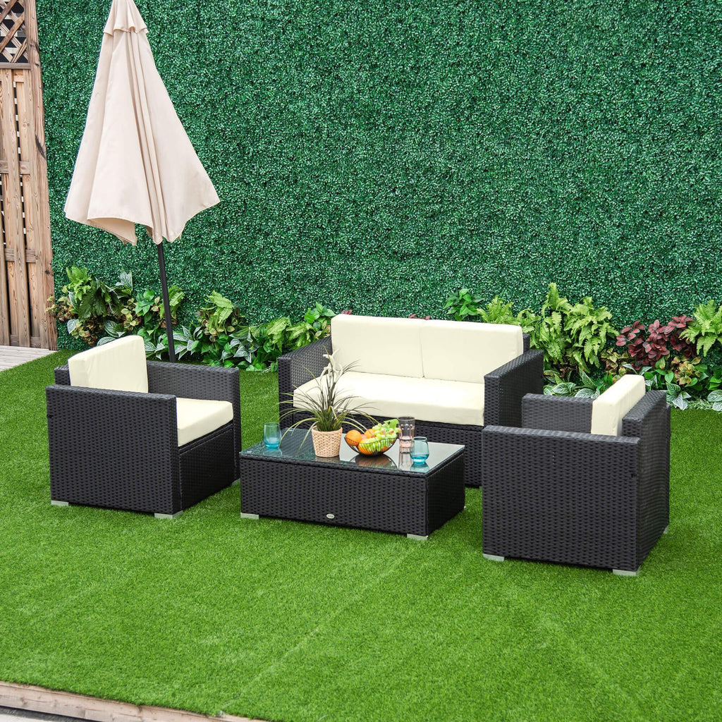 4-Seater Rattan Sofa Set Garden Rattan Furniture Wicker Steel Chair Seat Furniture Patio Rattan Garden Sofa Black - Bobobiy
