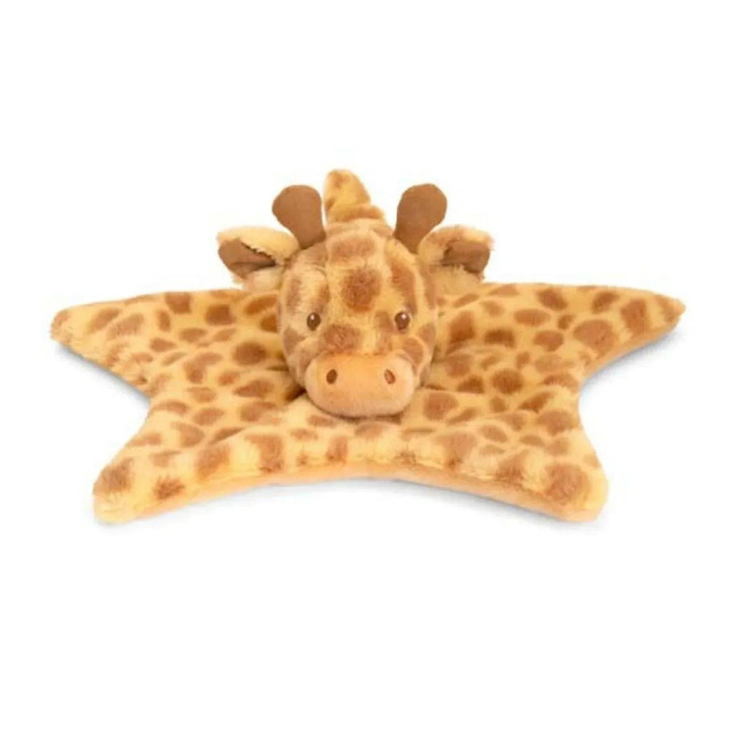 Star-shaped giraffe plush blanket with face and tan brown spots