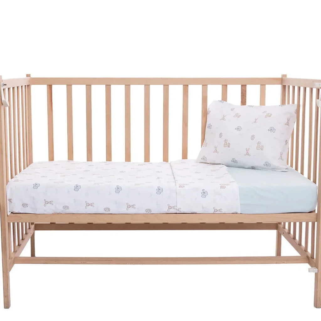 Unisex duvet cover set with pale blue and beige animal print, includes matching pillowcase