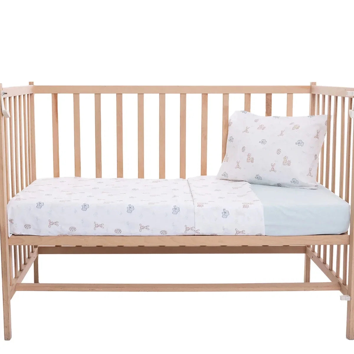 Unisex duvet cover set with pale blue and beige animal print, includes matching pillowcase
