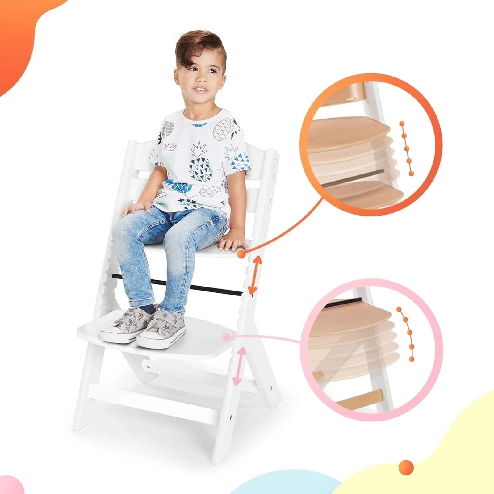 Kinderkraft Enock Wooden Highchair - White