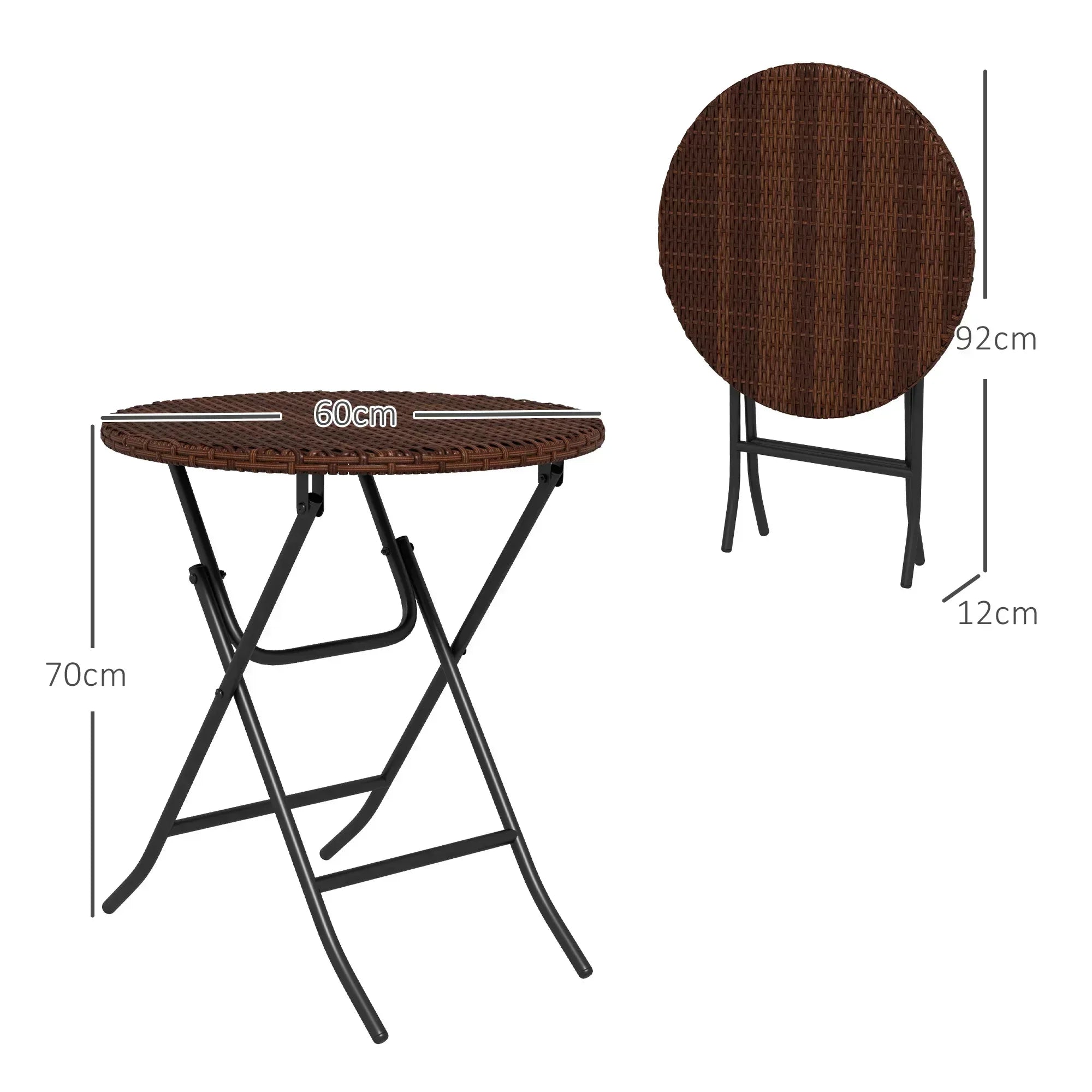 Foldable PE Rattan Outdoor Coffee Table, Metal Frame Wicker Round Side Table, Coffee Table Side Table for Lawn, Garden, Mixed Brown - Bobobiy
