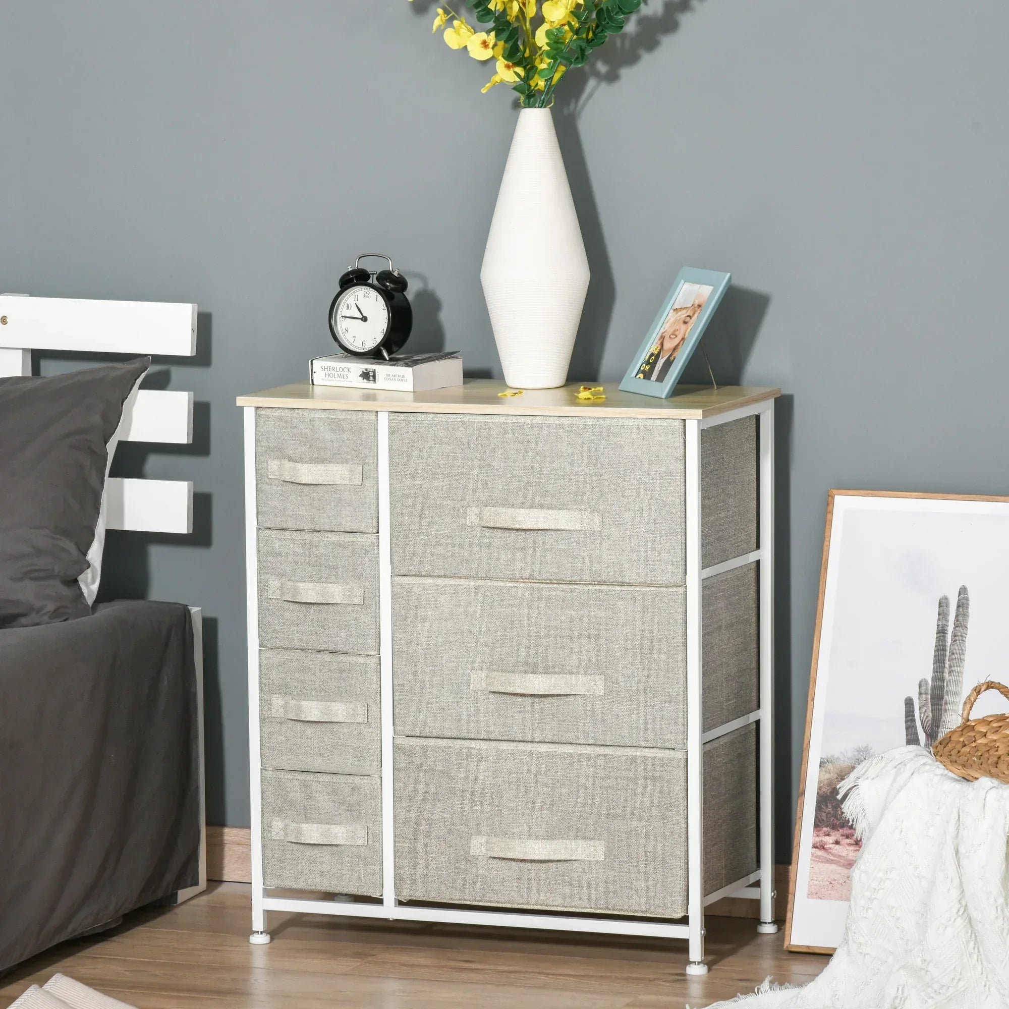 Chest of Drawers with 7 Drawers, Fabric Drawers with Large Storage Space, Drawers Dresser with Metal Frame, Adjustable Feet for Bedroom Living Room, Light Grey - Bobobiy