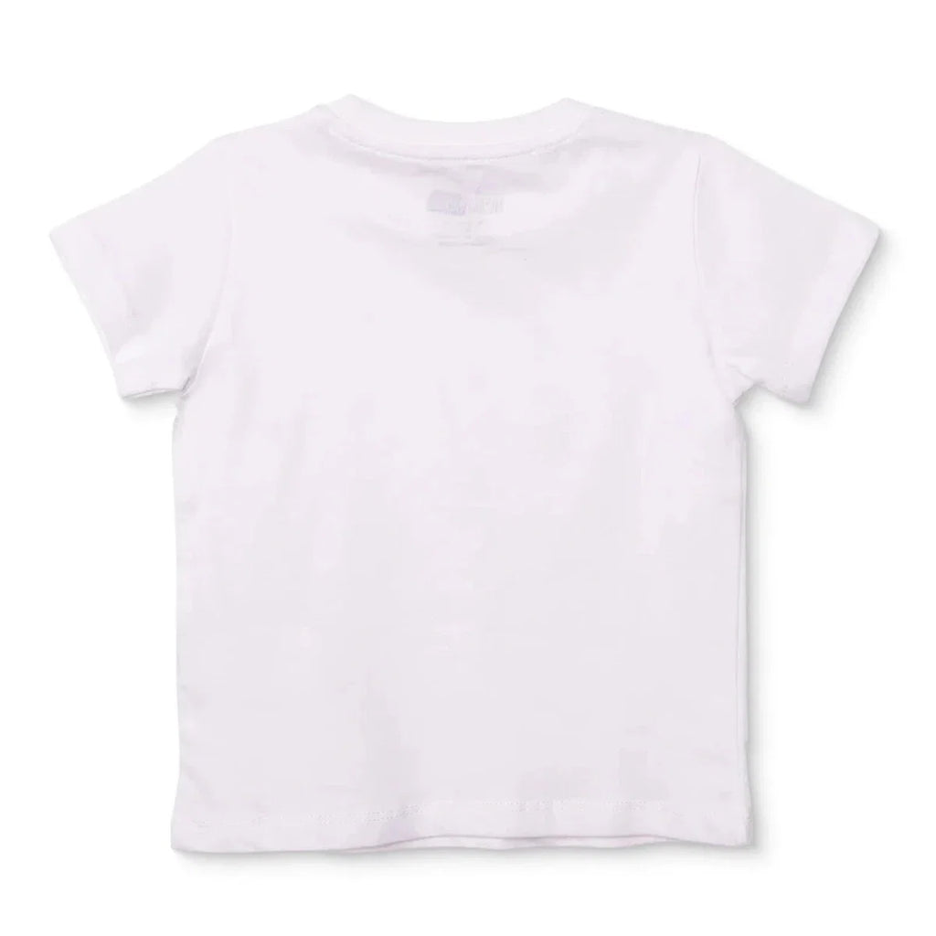Back view boys white T-shirt with short sleeves