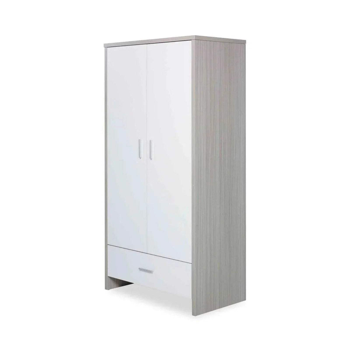 Ash grey and white wardrobe cabinet with two doors and slim handle details