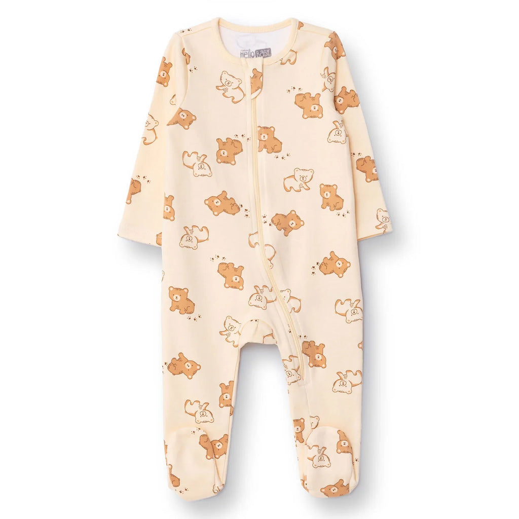 HelloBaby Newborn Footed Jumpsuit - Beige Printed