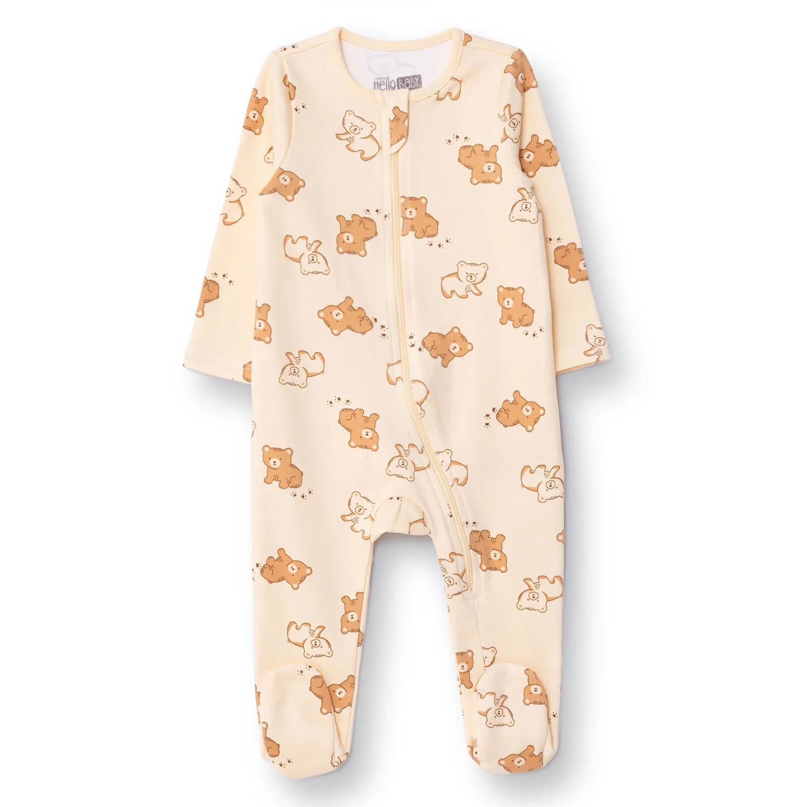 HelloBaby Newborn Footed Jumpsuit - Beige Printed