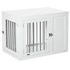 White 2-in-1 dog cage and side table with metal-bar front and two lockable doors