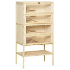 Natural wood 4-tier hamster cage with open front windows and tall bottom shelf