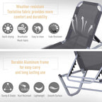 Light grey sun lounger recliner with mesh seat and side support rails
