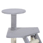 Grey round top perch with ramp and sisal scratching post on a cat tree