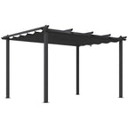 Dark grey aluminum pergola with retractable roof and open side frame
