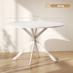 White round dining table, 120 cm top with steel X legs, side view