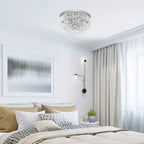 Silver crystallite ceiling chandelier with clear crystal texture and circular chrome top