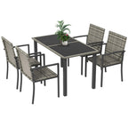 5-piece outdoor dining set: black table with 4 grey woven chairs