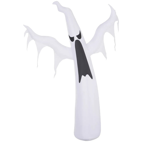 White inflatable ghost decoration with black face, wavy arms and open hands