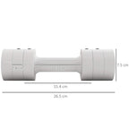 Adjustable dumbbell size diagram showing handle and end-cap dimensions