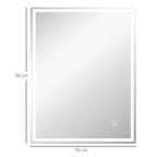 Square LED bathroom mirror, 90 x 70 cm, with white illuminated border