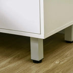 White freestanding cabinet base corner with adjustable leg