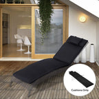 Black sun lounger cushion pad with pillow, shown in outdoor recliner setup