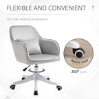 Grey swivel desk chair with padded seat and backrest on 360-degree wheeled base
