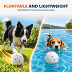 White lightweight dog ball with colorful dot and square accents
