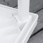 White plastic table base with interlocking frame and protective foot pad