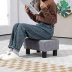 Grey linen ottoman footstool cube with black legs, sturdy padded seat