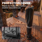 Black weatherproof cover for patio heater with base and wrapped heater