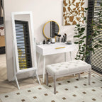 White full-length mirror on stand with rectangular reflective panel