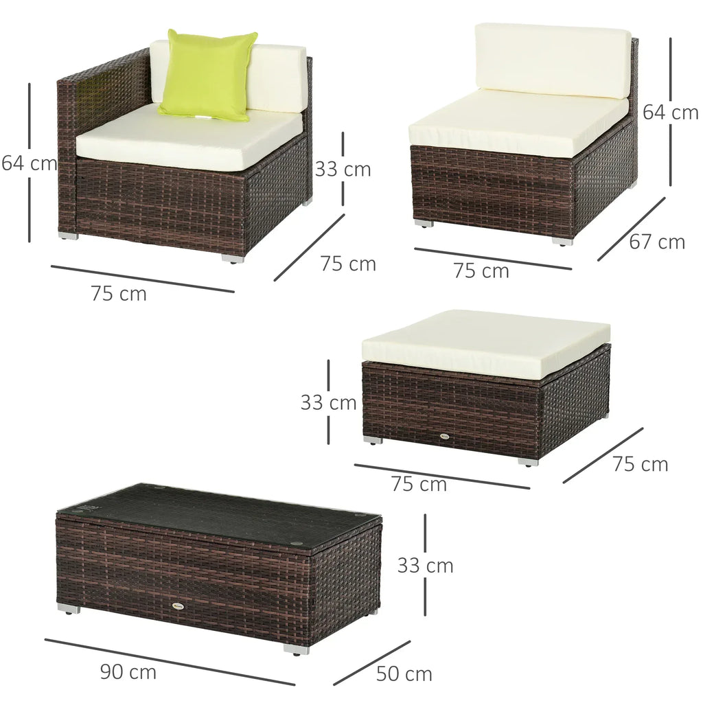 Rattan Corner Sofa Set 4-Seater Outdoor Garden Sofa for Patio - Brown - Bobobiy