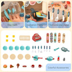 Kids fast food playset accessory set with cookware, utensils, food pieces, and register