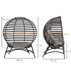 Egg chair with gray cushion and dark frame shown front and side views