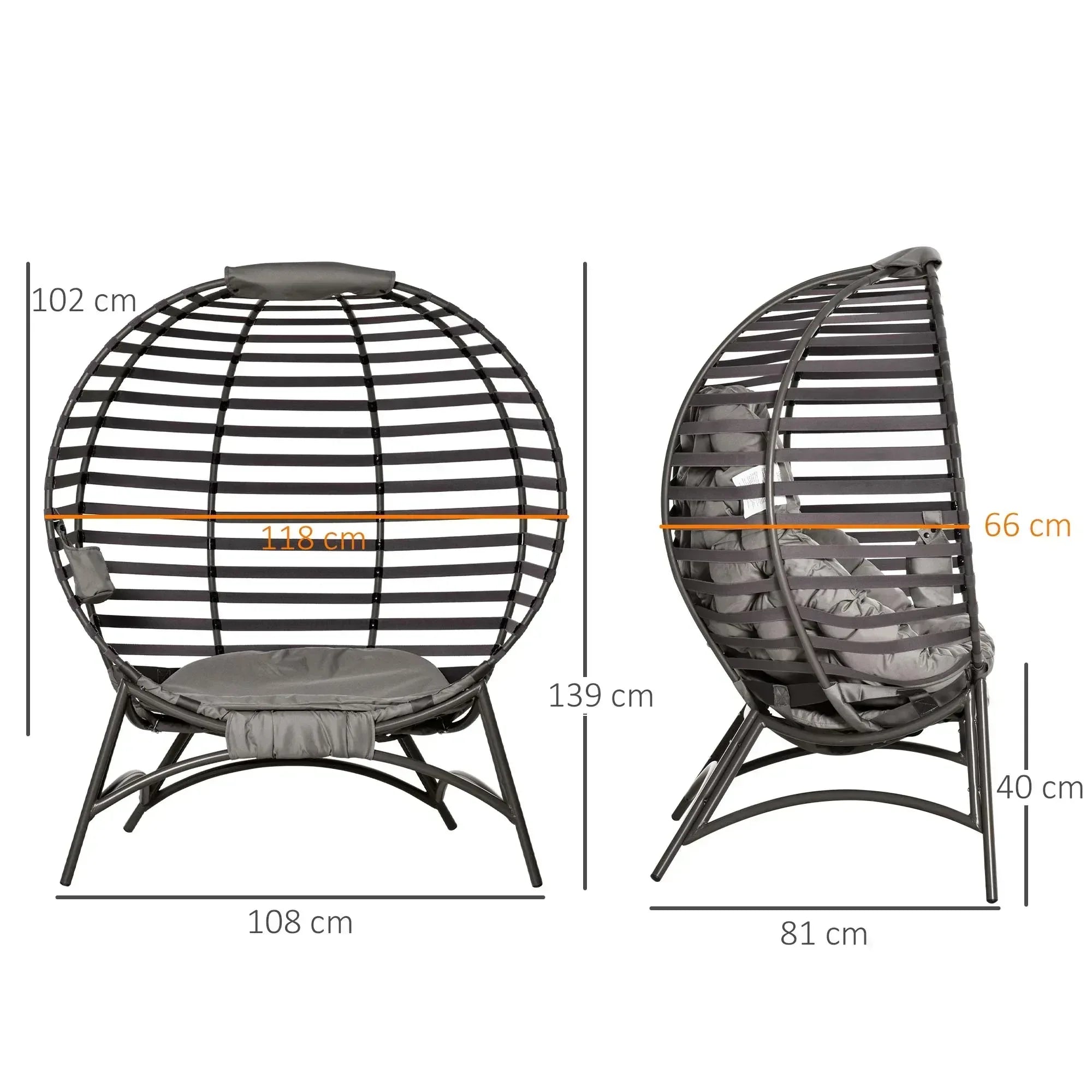 Egg Chair with Cushion & Side Pocket - Brown - Bobobiy
