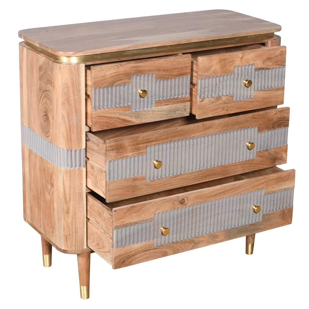 Berkley Acacia Wood 4 Drawers Chest - Bobobiy