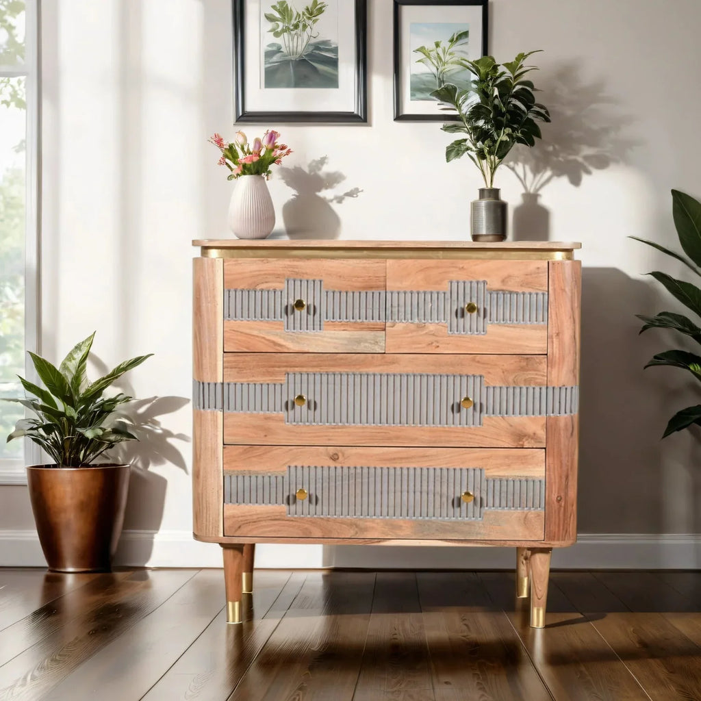 Berkley Acacia Wood 4 Drawers Chest - Bobobiy