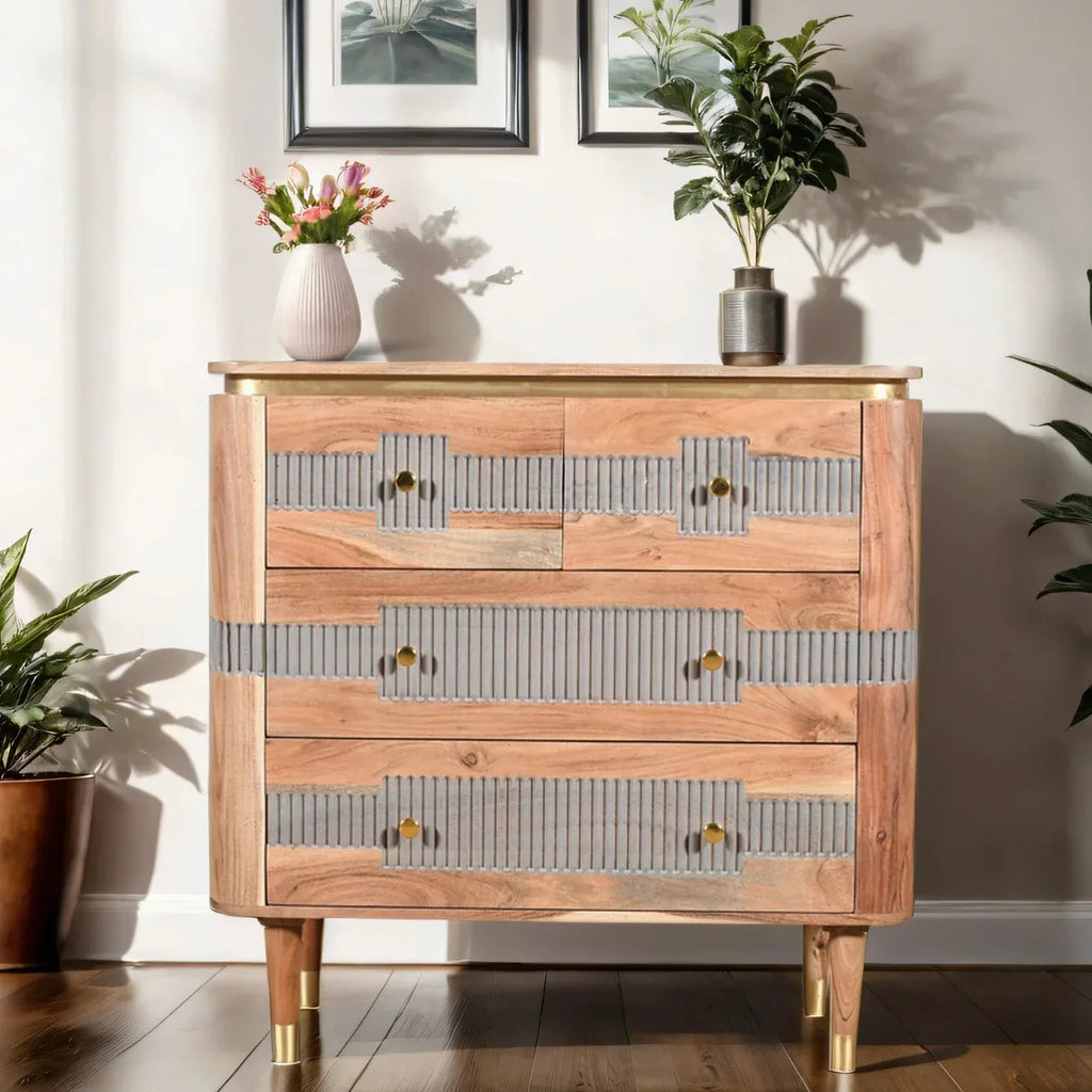 Berkley Acacia Wood 4 Drawers Chest - Bobobiy