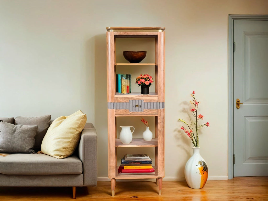 Berkley Acacia Wood 1 Drawers Open Bookcase