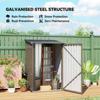 Lean-to steel garden shed with galvanized metal frame, sloped roof, double door.